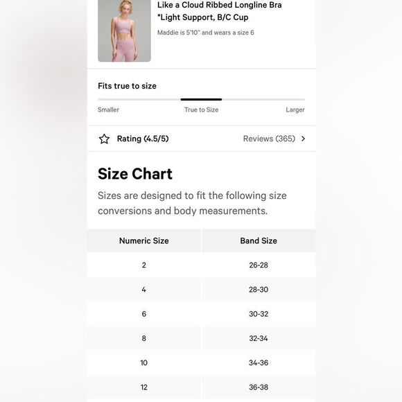 Lululemon Like a Cloud Longline Ribbed Bra b/c Cups rose blush size 8 NWT - Picture 3 of 6